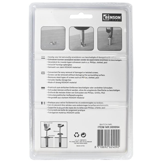 Benson Schroefverwijderaar set - HSS4241 - Inclusief opbergdoosje - 5-delig