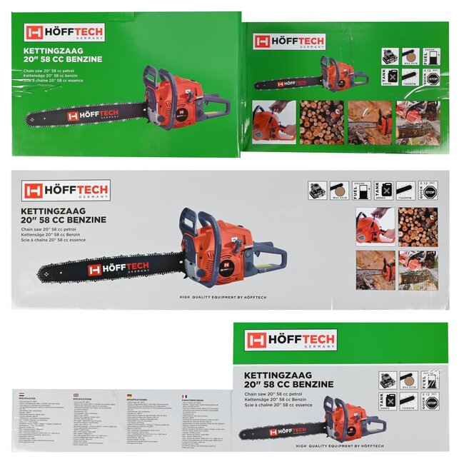 Hofftech Kettingzaag - 50 cm zaagblad - 58 cc motor - 2-takt - Inclusief accessoires