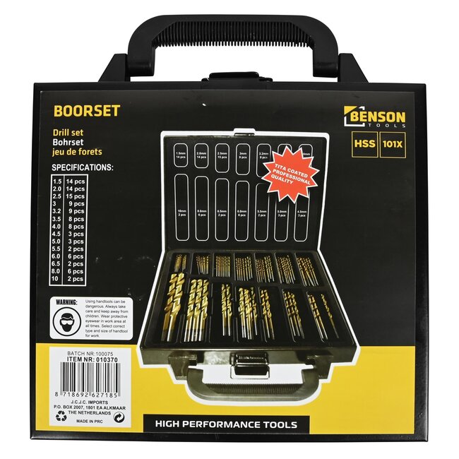 Hofftech 101-delige borenset - titanium coating - geschikt voor metaal, kunststof en hout - inclusief opbergcassette