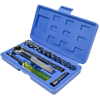 Benson 17-delige doppendoos met ratel - 11 dopmaten - kunststof opbergdoos - compact