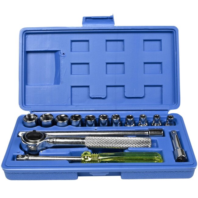 Benson 17-delige doppendoos met ratel - 11 dopmaten - kunststof opbergdoos - compact