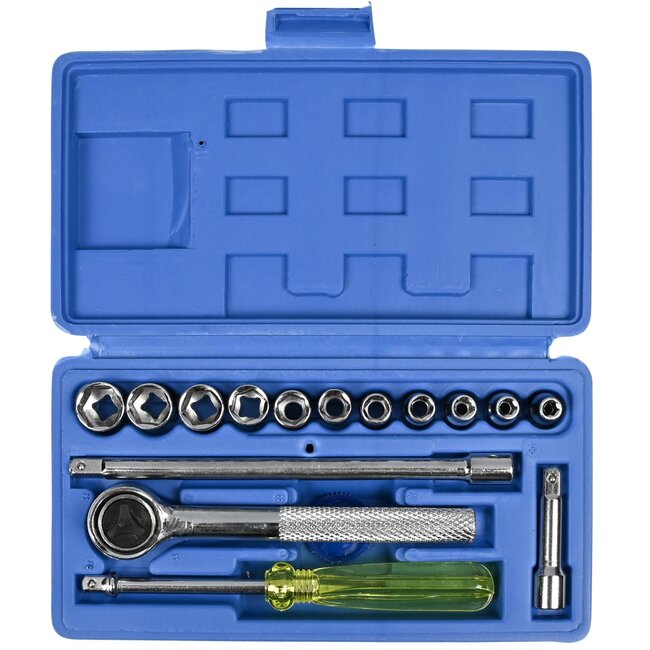 Benson 17-delige doppendoos met ratel - 11 dopmaten - kunststof opbergdoos - compact