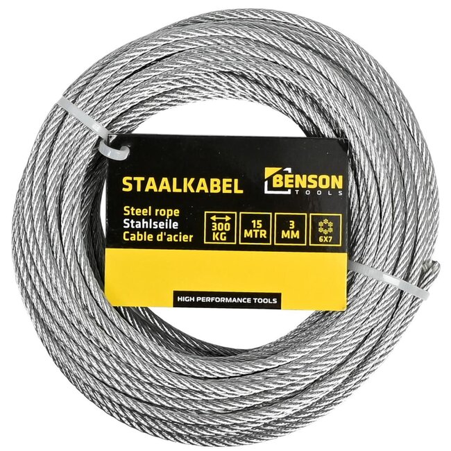 Benson Staalkabel - 3 mm diameter - 15 meter - 300 kg treksterkte - Flexibel en duurzaam