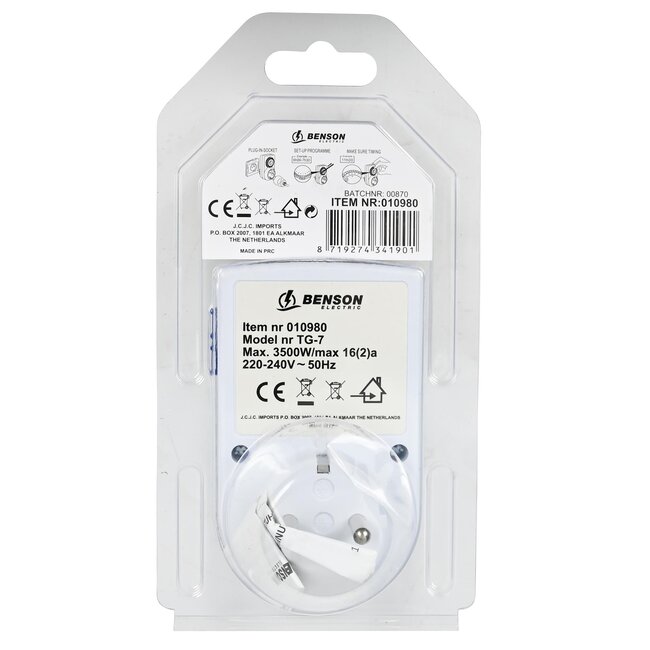 Benson Mechanische tijdklok - compact - 3500 watt - kinderbeveiliging - 96 schakelingen per dag