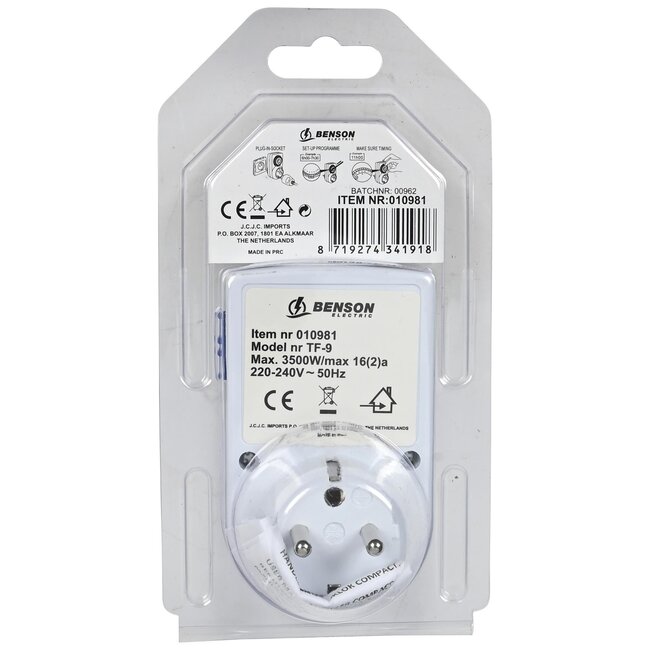 Benson Mechanische tijdklok - Mini - 3500 W - 96 schakelmomenten - Kinderbeveiliging