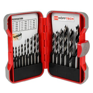 Hofftech Boorcassette hout - 15-delig - maten 3-10 mm - veelzijdig en compleet