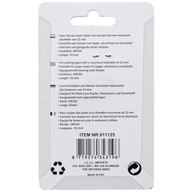 Benson Compacte mini-pijpensnijder - Ø 3-22 mm - gehard stalen snijwiel - dubbele rollen