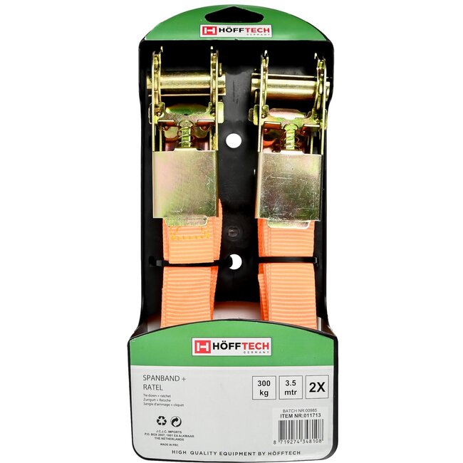 Hofftech Spanbanden met ratel - 2 haken - 3,5 meter - 2 stuks - rood