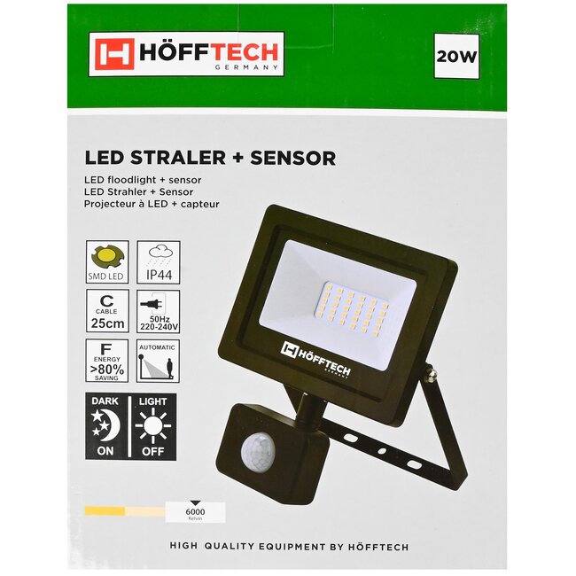 Hofftech Energiezuinige LED bouwlamp - 20W - met sensor - IP65 - 1400 lumen - 6000K