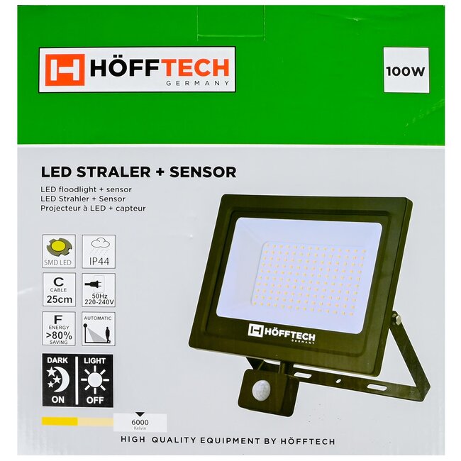 Hofftech Energiezuinige LED bouwlamp - 100W - met sensor - IP65 - 7000 lumen - 6000K
