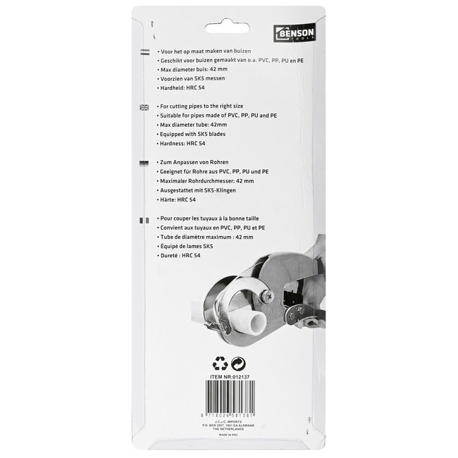 Hofftech Pijpensnijder - Geschikt voor PVC, PP, PU en PE - 6-42 mm - SK5 messen