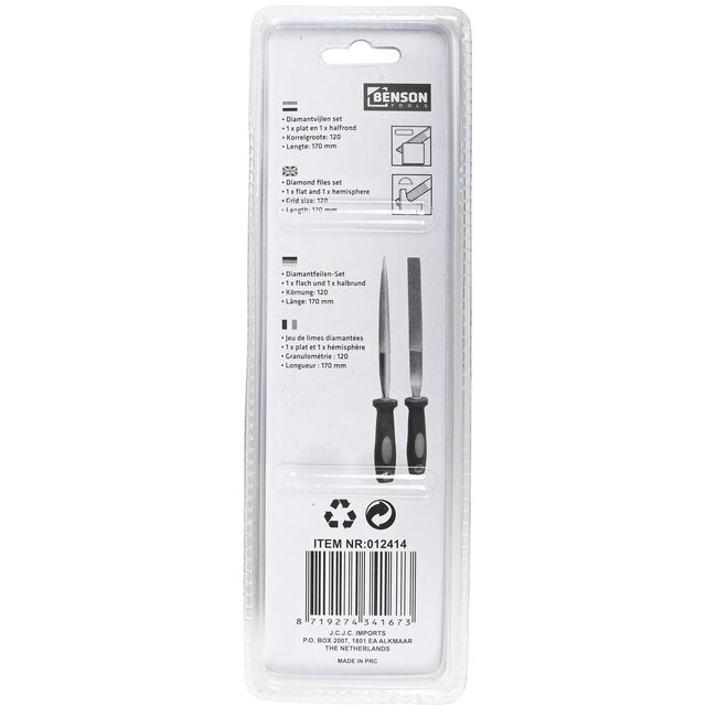 Benson Diamantvijl set - halfrond en plat - 120 grid - 170 mm - 2-delig