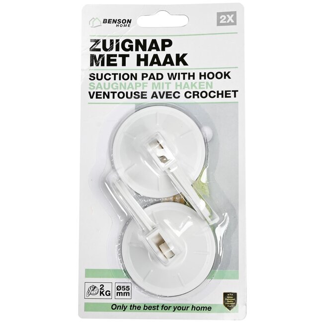 Benson Zuignap met haak - kunststof - wit - Ø 55 mm - set van 2