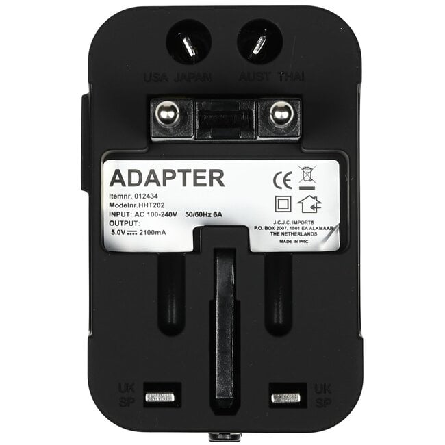 Benson Internationale reisadapter - 2 USB-poorten - 1 stekkeraansluiting - zwart - geschikt voor 150 landen