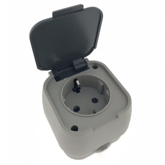 Benson Wandcontactdoos - Opbouw - Waterdicht - IP54 - 16A - Grijs/Antraciet