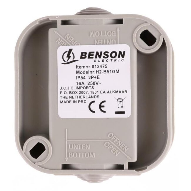 Benson Wandcontactdoos - Opbouw - Waterdicht - IP54 - 16A - Grijs/Antraciet