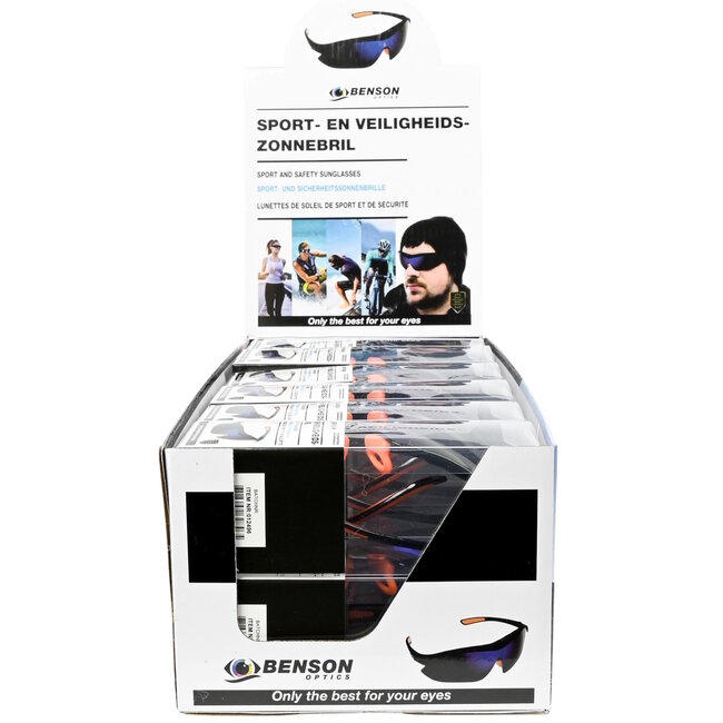 Hofftech Sport- en veiligheidszonnebril - krasbestendig - 100% UV-bescherming - blauw/zwart/oranje