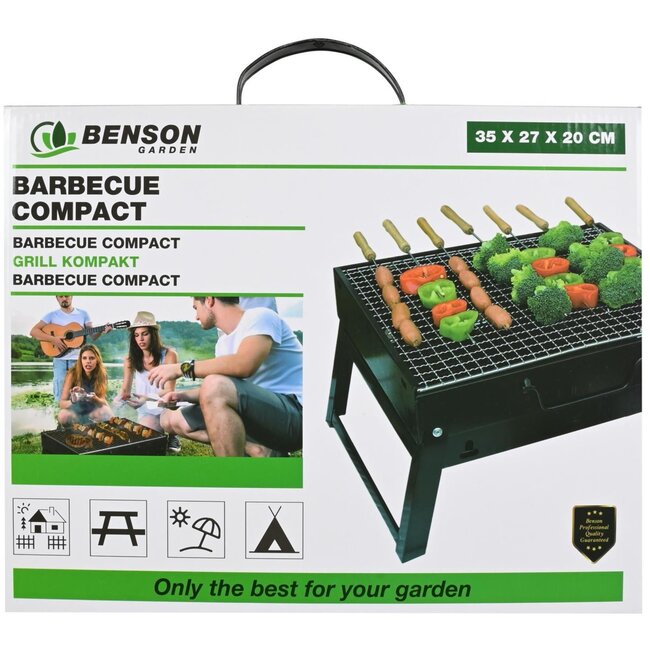 Benson Compacte barbecue met handvat - draagbaar - 35 x 27 x 20 cm - zwart