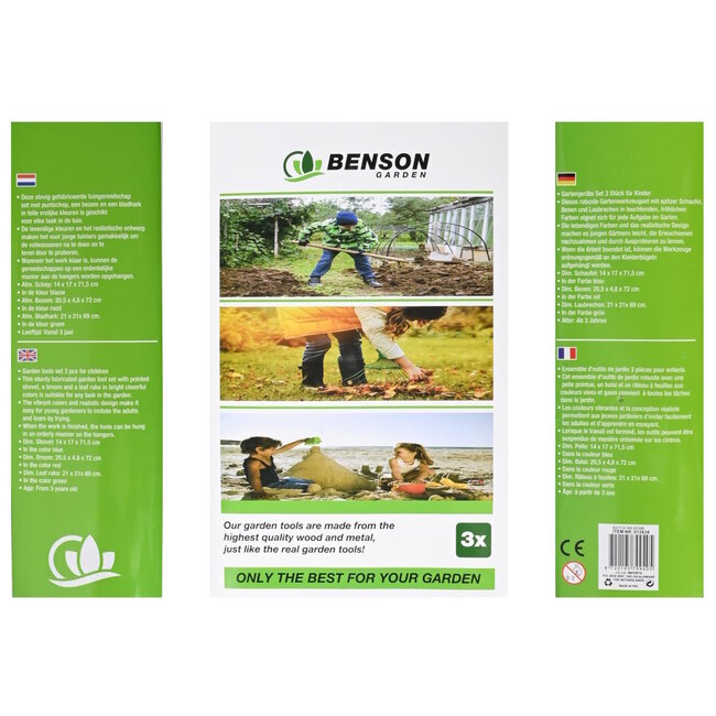 Benson Tuin Gereedschap Kinderset - Hark, Schep, Bezem - Kleurrijk en Educatief - Vanaf 3 jaar