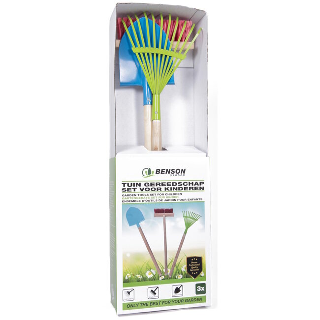 Benson Tuin Gereedschap Kinderset - Hark, Schep, Bezem - Kleurrijk en Educatief - Vanaf 3 jaar