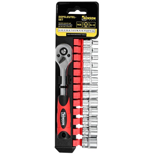 Benson 12-delige dopsleutelset - 1/2" opname - Chroom-vanadiumstaal - Maten 10-24 mm