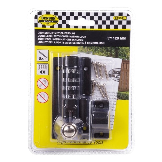 Benson Deurschuif met cijferslot - 4-cijferig - corrosiebestendig - 120 x 50 mm