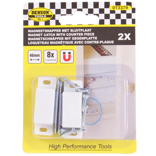 Benson Magneetsnapper met sluitplaat - 46 x 15 mm - 2 stuks - metaal/kunststof - 4 kg magneetkracht