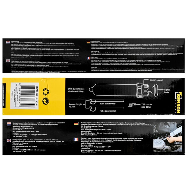 Benson Handpomp voor vloeistoffen - 200 ml - Inclusief flexibele slangen en anti-lekdop