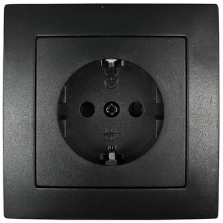 Benson Stijlvolle inbouw wandcontactdoos met randaarde - zwart - 81 x 81 x 40 mm