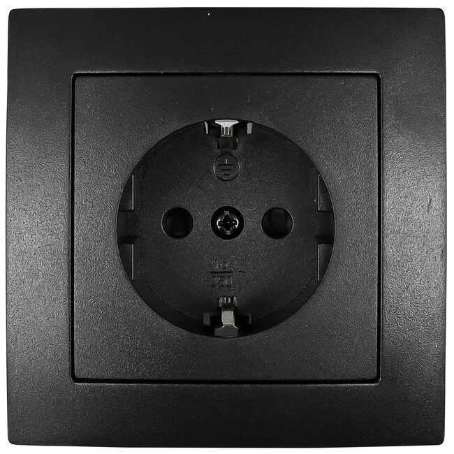 Benson Stijlvolle inbouw wandcontactdoos met randaarde - zwart - 81 x 81 x 40 mm