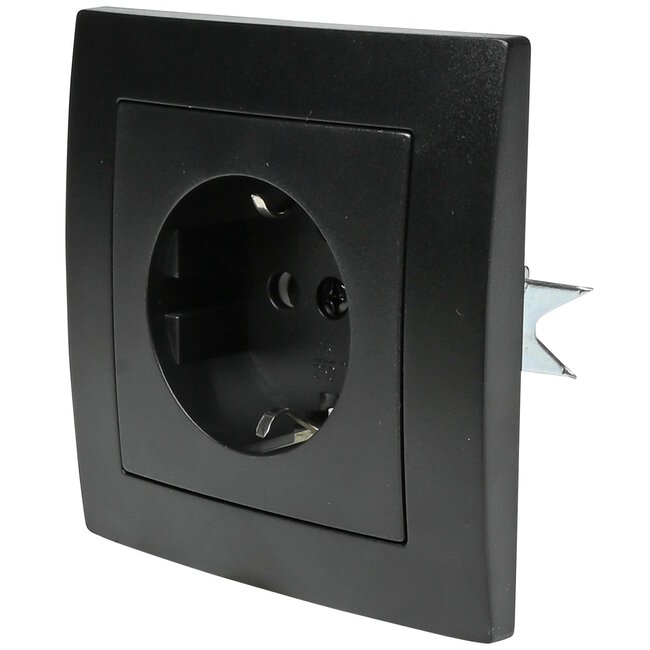 Benson Stijlvolle inbouw wandcontactdoos met randaarde - zwart - 81 x 81 x 40 mm