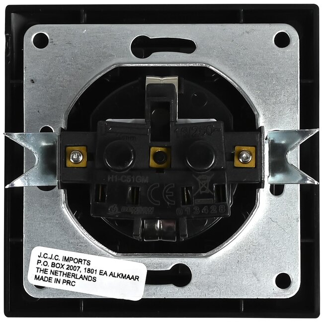 Benson Stijlvolle inbouw wandcontactdoos met randaarde - zwart - 81 x 81 x 40 mm