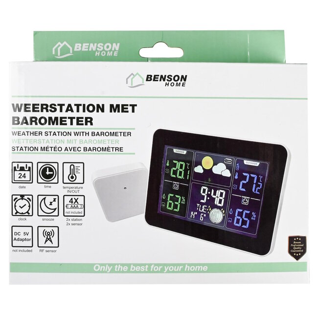 Benson Weerstation met barometer - thermometer - alarmklok - 16,5 x 12 cm - binnen en buiten