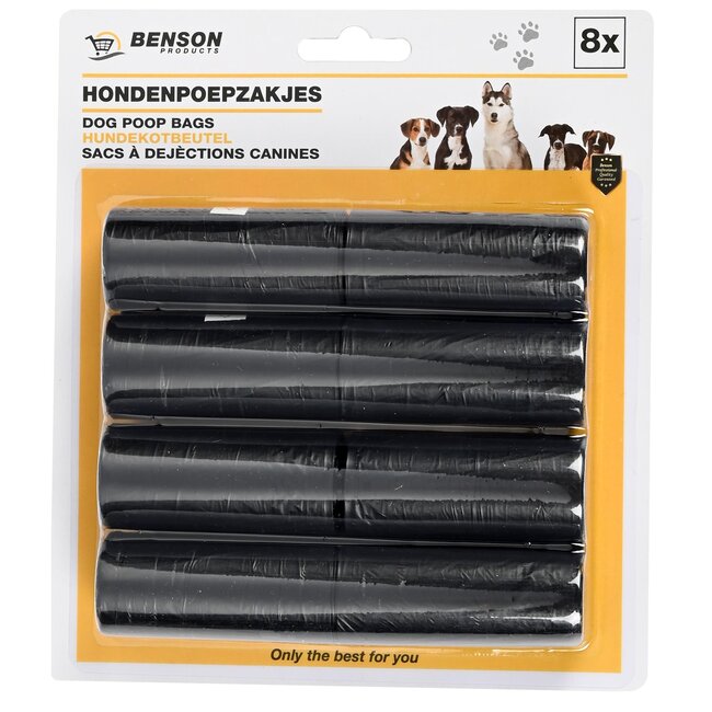 Benson Zwarte hondenpoepzakjes - 8 rollen - sterk en duurzaam - 120 stuks
