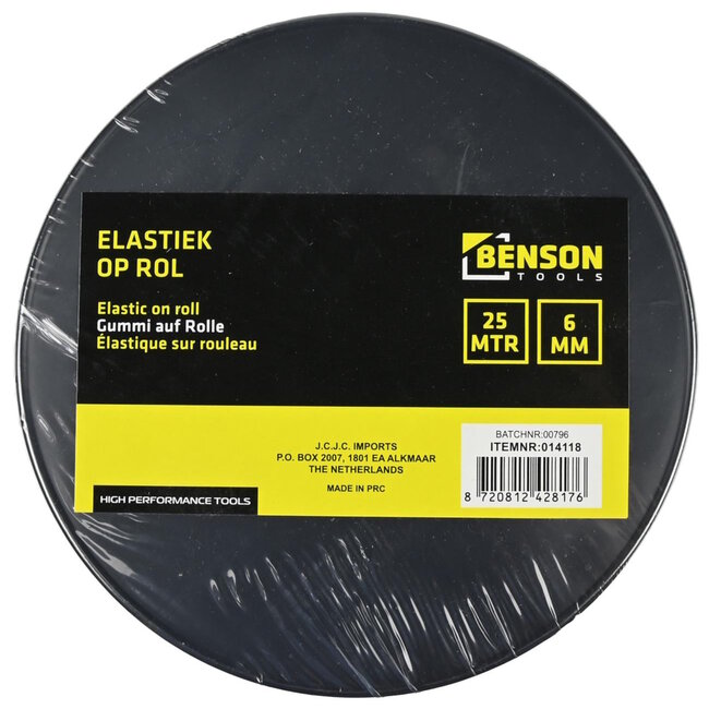 Benson Elastiek op rol - 6 mm - 25 meter - sterk en weerbestendig - zwart