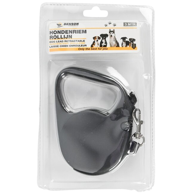 Benson Hondenriem rollijn - ergonomisch - flexibel - 3 meter - zwart