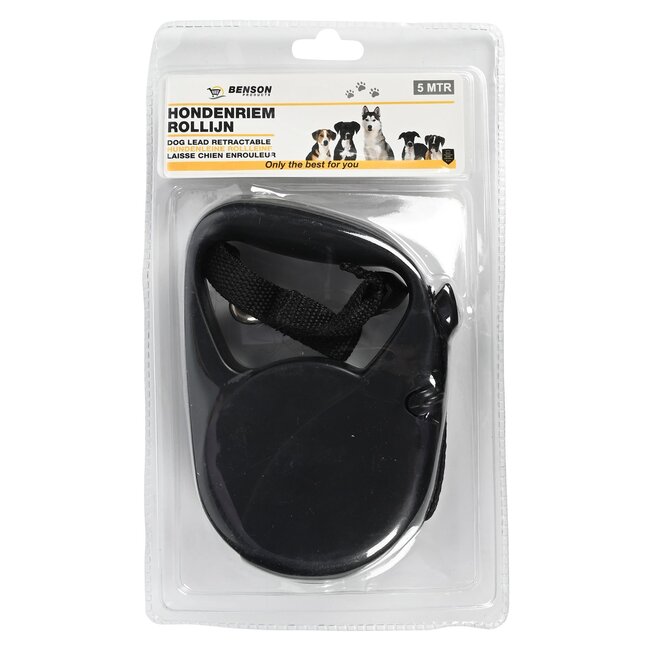 Benson Hondenriem rollijn - ergonomisch - flexibel - 5 meter - zwart