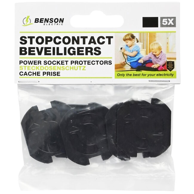 Benson Zwarte stopcontactbeveiligers - set van 5 - eenvoudige installatie - optimale bescherming