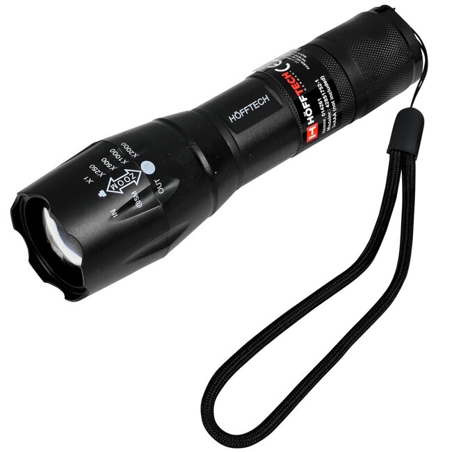 Hofftech Veelzijdige tactische zaklamp - 5 standen - 260 lumen - zoomfunctie - robuuste behuizing