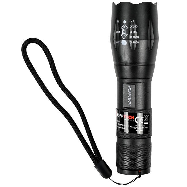 Hofftech Veelzijdige tactische zaklamp - 5 standen - 260 lumen - zoomfunctie - robuuste behuizing