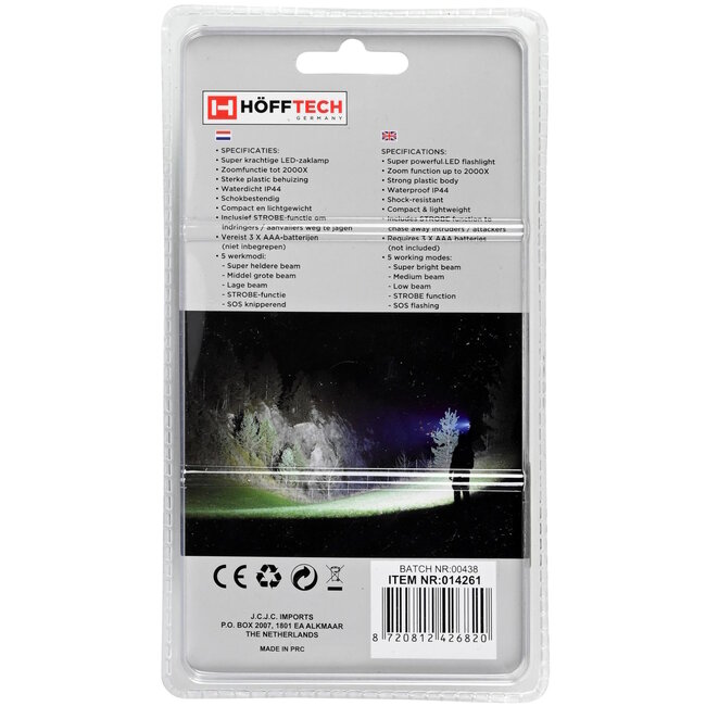 Hofftech Veelzijdige tactische zaklamp - 5 standen - 260 lumen - zoomfunctie - robuuste behuizing