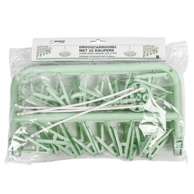 Benson Opvouwbare droogcarrousel - 32 knijpers - ideaal voor kleine ruimtes - compact en efficiënt