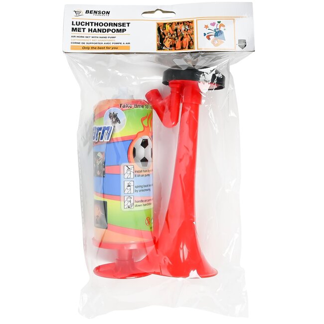 Benson Luchthoornset met handpomp - kunststof - handmodel - rood