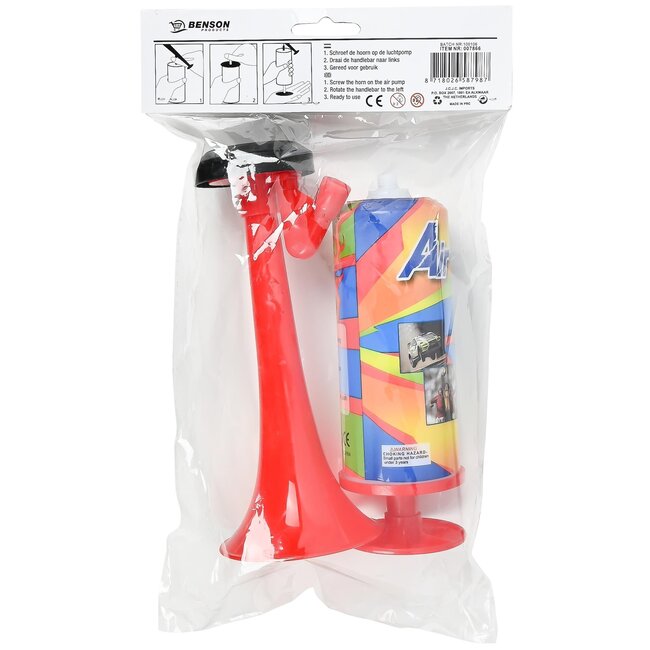 Benson Luchthoornset met handpomp - kunststof - handmodel - rood