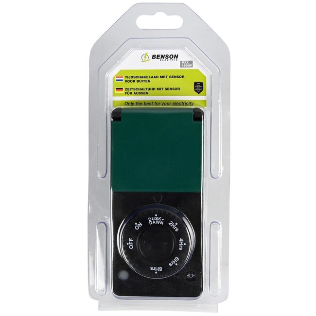 Benson Tijdschakelaar voor buiten - spatwaterdicht - dag/nacht sensor - energiezuinig - 230V - 8A - 1800W