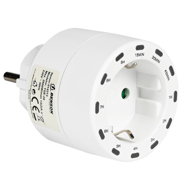 Benson Eenvoudige ronde tijdschakelaar - energiebeheer tot 2800W - programmeerbaar tot 9 uur