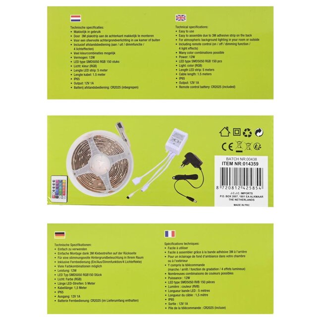 Benson Flexibele LED strip - kleurrijk - waterdicht IP65 - 5 meter - voor binnen en buiten