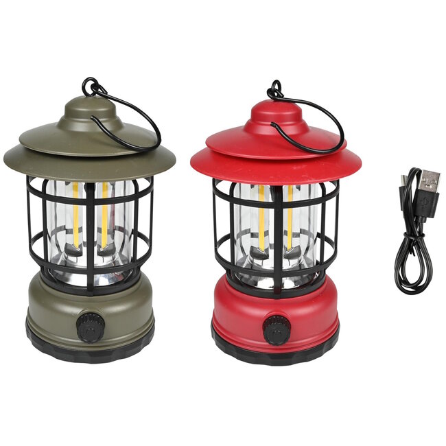 Benson Oplaadbare en dimbare retro campinglamp - 16.6 x 9.6 cm - rood/groen