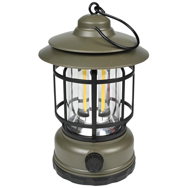 Benson Oplaadbare en dimbare retro campinglamp - 16.6 x 9.6 cm - rood/groen