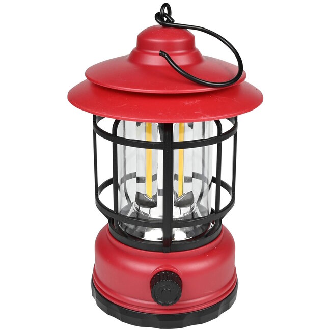 Benson Oplaadbare en dimbare retro campinglamp - 16.6 x 9.6 cm - rood/groen